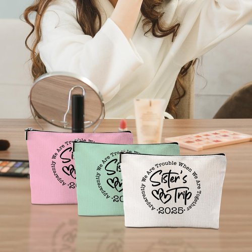 3PC Sisters Trip 2025, Makeup Bag, Cosmetic Bag, Toiletry Bags, Funny Girls Trip Gifts Favors Girls Weekend Sister Gifts Sisters Gifts from Sister Birthday Friendship Gifts for Women Bestie Friend