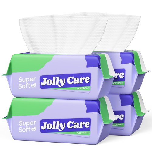 Jolly Care Face Towels Disposable, Face Towelette Disposable, Soft Disposable Face Towel for Makeup Remover, Thick Face Cloths for Women Cleansing, Skin Care, 7.8"×7.8", 80 Count (4 Pack)