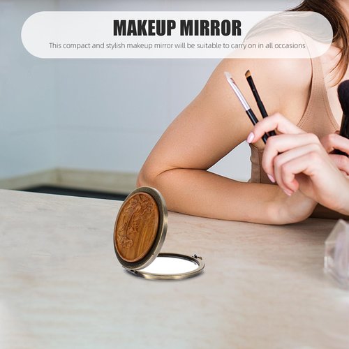 Mipcase 1pc Vanity Mirror Cosmetic Mirror Vintage Metal Make Pocket Vintage Compact Travel Makeup Compact Travel e Handbag Glass Clamshell Handheld