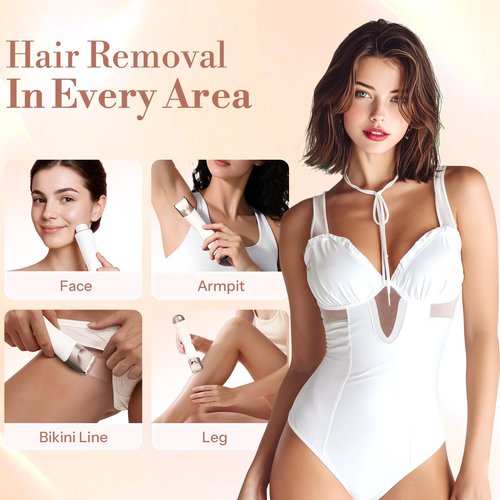 Bikini Trimmer for Women, 2 in 1 Electric Shaver for Women, Pubic Hair Trimmer Waterproof IPX7 with LED, Bikini Razor for Leg Arm Underarm Bikini Area, Pull Bows Gift Box for Friends (Shell White)