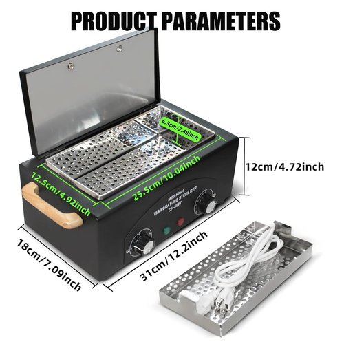 High Temperature Metal Tool Cleaning Box,Misforu 2L Dry Heat Cabinet High Temp with Stainless Tray Timer and Handle for Nail Art Tool Salon Hairdressing Tool Earrings 300W 110V (Black)