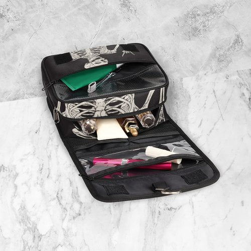 Funny Skull Skeleton Hanging Toiletry Bag, Halloween Large Cosmetic Travel Bag Portable Makeup Pouch Waterproof Travel Organizer Bag for Women Men Travel Accessories