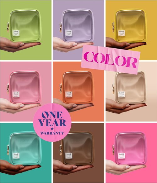 Embla London Makeup Bag Cosmetic Case, Clear Zipper Make Up Pouch and Toiletry Travel Tote, Cute Skincare Pouches for Women Girls, Preppy Purse Cosmetic Organizer, Mini Makeup Bags, Sand