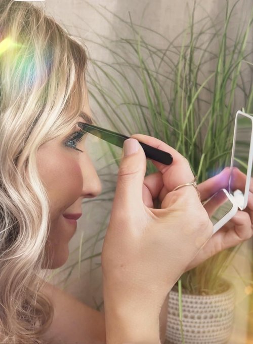 Brow Therapy LED Lighted Compact Mirror & Tweezer Set – 1x/3x Magnification, Battery Operated, Bright Light – Stainless Steel Slant Tip Tweezer with Travel-Size 4x5 Mesh Zipper Bag