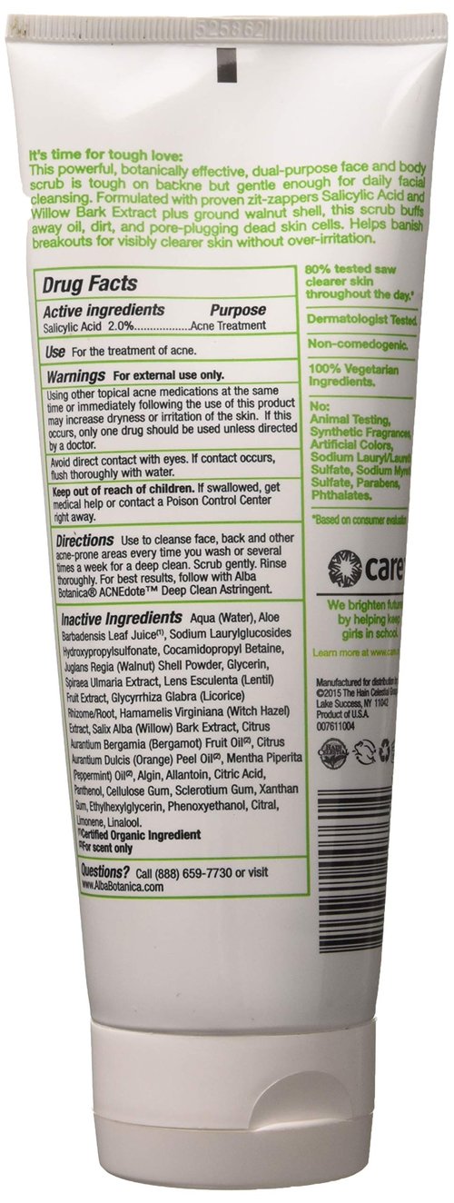 Alba Botanica Acnedote Face and Body Scrub 8 Ounce - 2 Pack