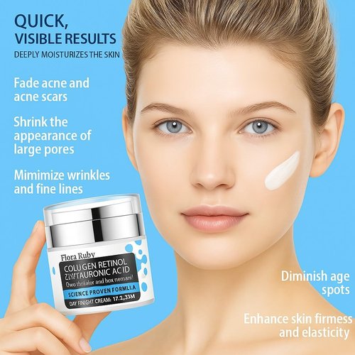Flora Ruby Anti-Aging Face Moisturizer Cream with Collagen, Retinol & Hyaluronic Acid – Hydrating Firming Cream for Face & Neck – Reduce Wrinkles & Fine Lines – 1.7 fl oz