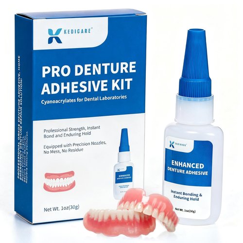 Dental Lab Denture Repair Adhesive Kit, 1oz Pro Instant Bonding Denture Glue for Repairs Cracks, Fills Gaps, Secures Loose Teeth, Safe Bonding with No Irritating Odor