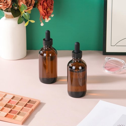 RAMFIYN 3 pack 4oz Amber Glass Dropper Bottle Refillable Tincture Bottles with Strong Measured Dropper Empty Essential Oil Container with Funnel and Labels