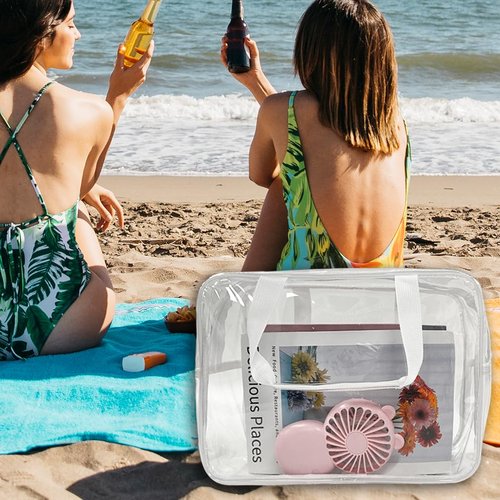 TotePrint Large Clear Transparent Gift Pouch Wash Travel Makeup Cosmetic Bag with Handle for Travel Bathroom Toiletry Organizer (Clear)