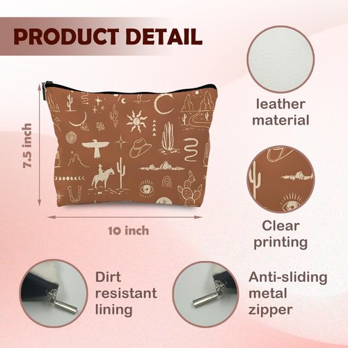 Supwhd Vintage Western Makeup Bag, Cowgirl Gifts for Women, Small Zipper Bag for Purse (PU)