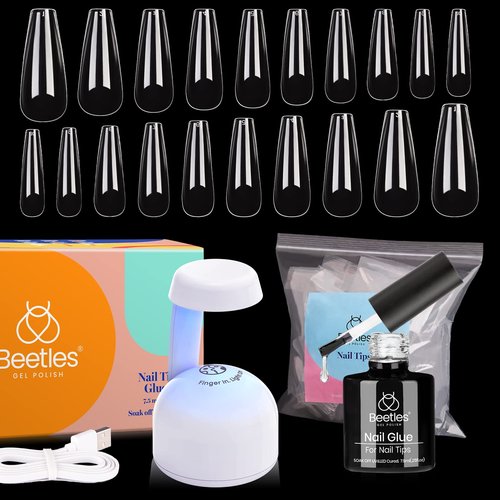 Beetles Gel Polish Nail Art Liner Gel Set Rainbow Pastel Gel Art Paint and Gel Nail Kit Easy Nail Extension Set with 500Pcs Soft Gel Nail Tips Coffin Shape