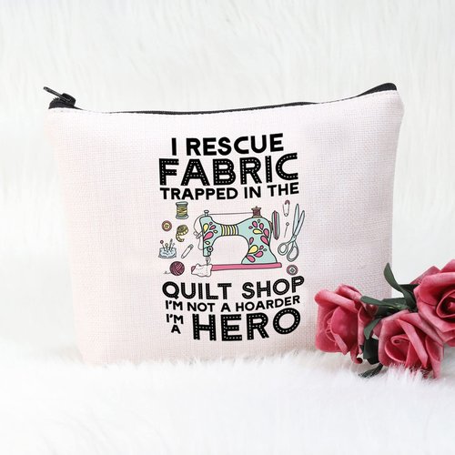 POFULL Quilting Gift I Rescue Fabric Trapped in the Quilt Shop Zipper Pouch Bag For Women Seamstresses Gift (I Rescue Fabric Trapped bag)