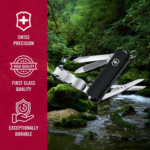 Victorinox Nail Clip 580, 8 Functions, Swiss Made Multi-Tool with Nail File, Nail Cleaner and Small Blade - Black