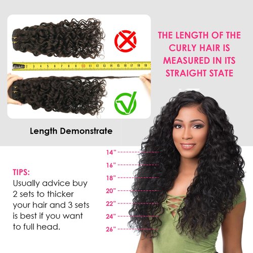 Yuniffe Natural Wavy Clip in Hair Extensions Remy Human Hair Dark Brown Natural Curly Hair Extensions 14 Inch 120g Double Weft Curly Hair Clip in Extensions Full Head Wavy Curly Human Hair #2