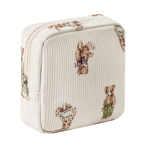 RSRSLEII Cute Mini Corduroy Zipper Makeup Bag for Purse, Coquette Aesthetic Pouch with Bear Pattern for Women Girls,Key Pocket Lipstick Bag Card Holder Data Cable Organizer(05Great Bear)