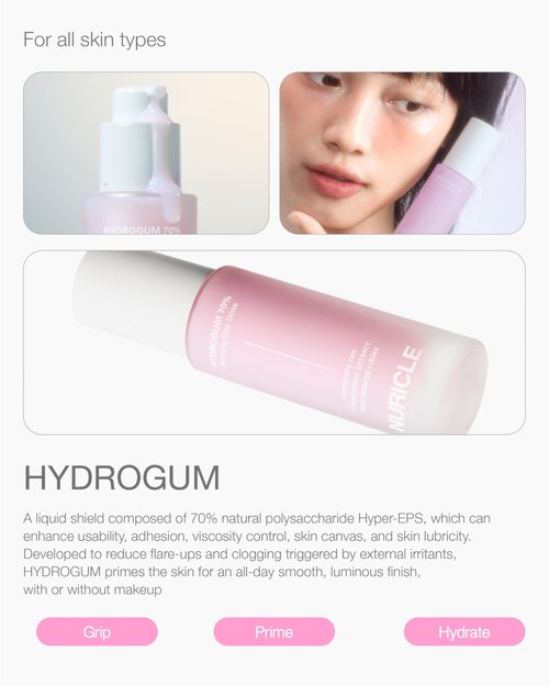 NURICLE HYDROGUM 70% Priming Grip Dose 30ml (1.014 fl.oz) - Hydrates, Smoothes & Grips Makeup for Up to 15 Hours with Hyper-EPS, Korean Face Primer with Niacinamide