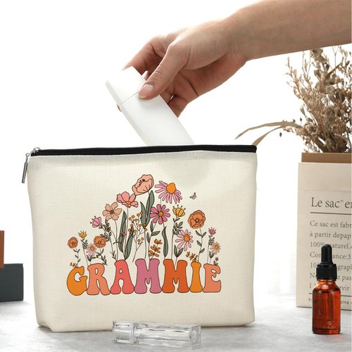 Retro Flower Mothers Day Birthday Gifts for Grammie Funny Grandma Gifts from Granddaughter Makeup Bag Cosmetic Bag Retirement Wedding Anniversary Appreciation Gifts for Women Grandma Nana Grandmother