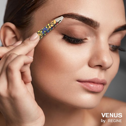 Venus by Regine Slant Tweezers - Handmade Precision Tool for Women & Men, 25-Degree Angle for Shaping Eyebrows & Grooming Facial Contours, Suitable for Eyebrow & Facial Hair Removal (Large Flowers)