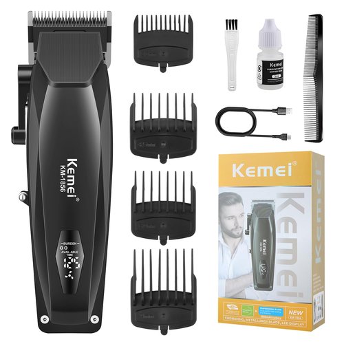 KEMEI KM-1856 Professional Hair Clipper for Men Cordless Hair Cutting Kits, Hair & Beard Trimmer, Adjustable Blade Barber Clippers with USB Rechargeable, Gift for Men