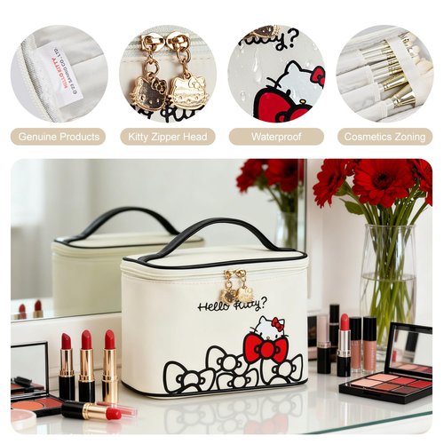 AmBealla Makeup Bag Large Waterproof Cosmetic Bags with Divider and Brush Holder,Cute Printed Makeup Organizer for Women Traveling,Portable Toiletry Bag for Girls