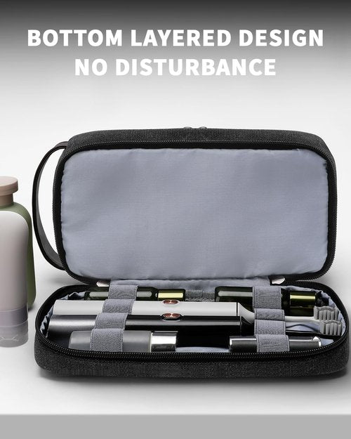 ZOMFELT Toiletry Bag for Men, Dual Layers Canvas Travel Toiletries Bag, Water-Resistant Travel Organizer with Elastic, Large Capacity Dopp Kit, Hanging Shaving Hygiene Bag, Black