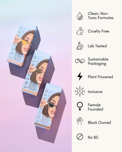 Undefined Beauty R&R Sun Serum SPF 50 PA++++ Tinted Mineral Sunscreen with Niacinamide, Water Resistant Broad Spectrum Protection & Blue Light Defense (Light Tint)