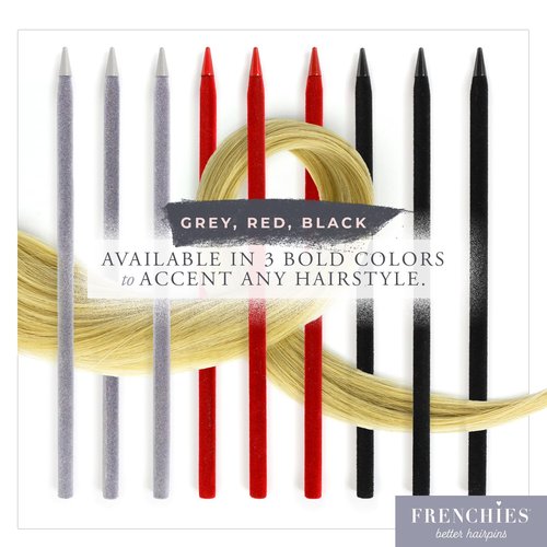 Frenchies French Twist Chinese Hair Sticks, Ultra Flocked Extra Soft Hair Chopsticks for Women, Girls, Teens, Buns, Dancers, Womens Wedding Accessories for Updo Hairstyles, Pack of 3, Red