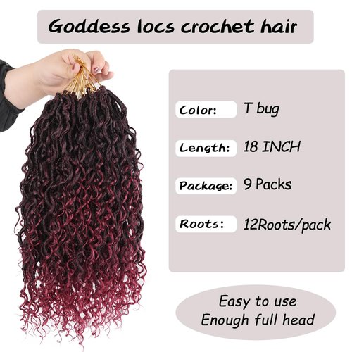 Vemet Goddess Locs Crochet Hair 18 Inch 9 Packs Synthetic Faux Locs Crochet Hair for Black Women, River Locs Hair Extensions Style Pre looped Crochet Locs with Curly Ends