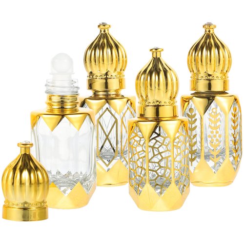 Ciieeo Roll on Bottles, Roller Bottles for Essential Oils 6ml, Oil Roller Pitcher, Arabic Crystal Glass Refillable Roller Pitcher for Oils Perfume Travel 4Pcs