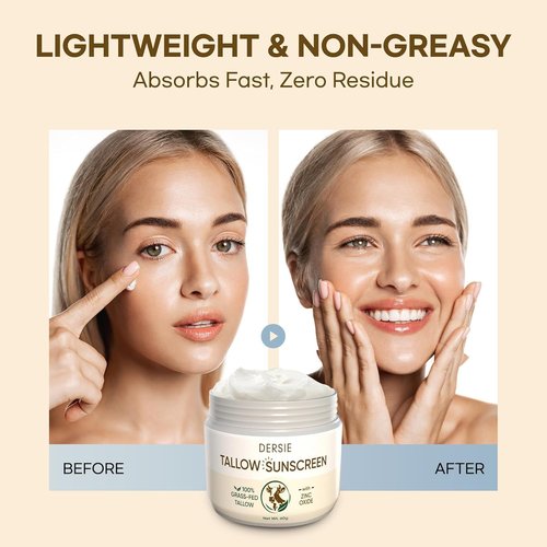 Tallow Sunscreen & Tallow Balm Set: 100% Grass-Fed Beef Tallow Sunscreen Balm with Zinc Oxide + Whipped Tallow Moisturizer – Daily Sun Protection & Deep Hydration for Sensitive Skin, Face & Body