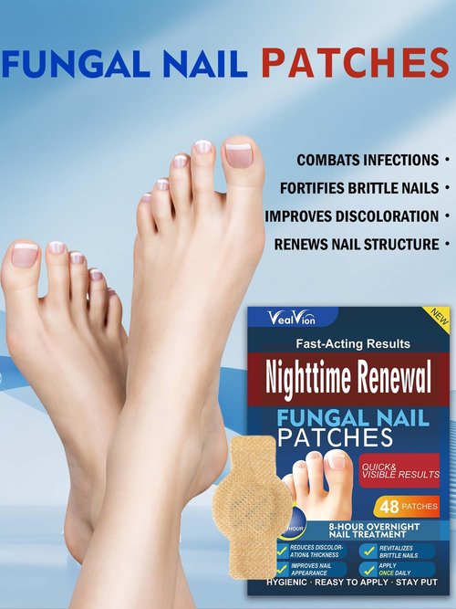 Nail Patches 48 PCS Toenail Treatment Extra Strength 8-Hour Overnight Nail Fast Acting Repair Effortless Hydrogel Nail Care and Repair for Damaged Nails Overnight Renewal for Men and Women