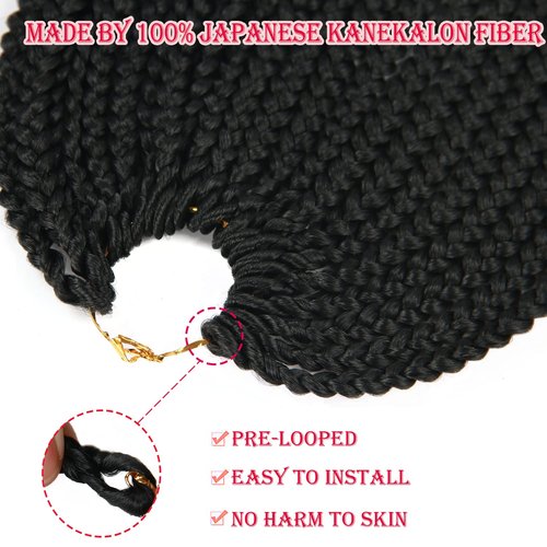 38 Inch Black Crochet Braids Box Braids Crochet Hair For Women 6Packs Long Black Box Crochet Braid Hair With Curly Ends(38inch, 1B#)