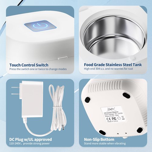 Ultrasonic Retainer Cleaner Machine with 4 UV Lights for Denture Aligner Retainer Mouth Guard Jewelry Rings, Ultrasonic Denture Cleaner for All Dental Appliances