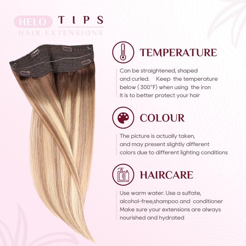 Halo Hair Extensions - Dark Brown to Gold Blonde and Bleach Blonde Adjustable Size Removable Secure，Halo Extensions Real Human Hair, 3/8/22 70g 14Inch