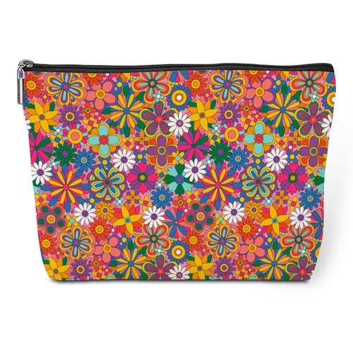 Retro Hippie Flowers Makeup Bag Floral Lovers Gift Vintage Flower Cosmetic Bag Mom Birthday Nurse Mothers Day Graduation Friendship Gifts for Women Best Friends Sister Grandma Travel Toiletry Bag