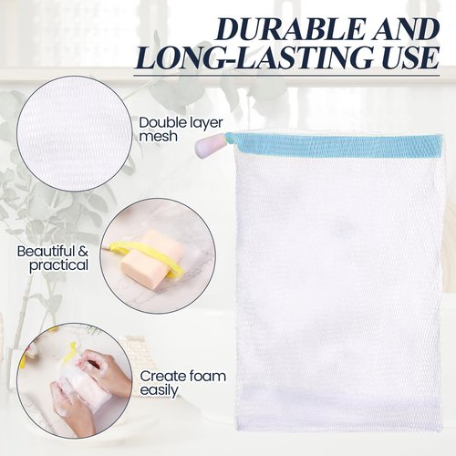 Hushee 240 Pcs Soap Bag Bubble Mesh Bags Exfoliating Soap Pouch with Drawstring for Foaming Drying Easy Bubble Store