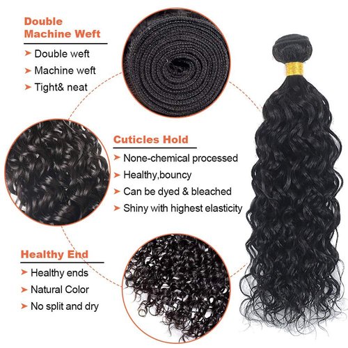 Water Wave Bundles Human Hair Unprocessed Brazilian Virgin 3 Bundles 12 14 16 Inch Natural Black Water Wave Bundle Human Hair Extensions 50 Gram Per Bundle