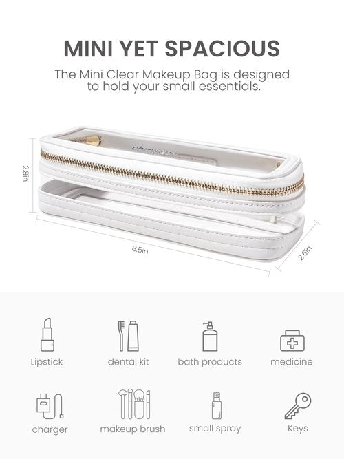 ROWNYEON Small Waterproof Toiletry Organizer Train Case, CLear Travel Makeup Bag for Women，Transparent Cosmetic Bag，Portable Makeup Case Organizer (White)
