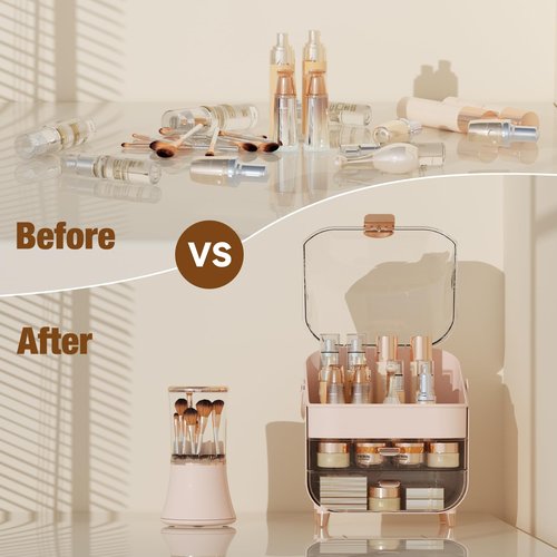CLBDRESS Makeup Organizer Skincare Organizers, Make up Organizer for Vanity, Cosmetic Display Cases with Transparent Cover, Cosmetic Organizer for Bathroom, Dresser, Countertop Organizer, Pink