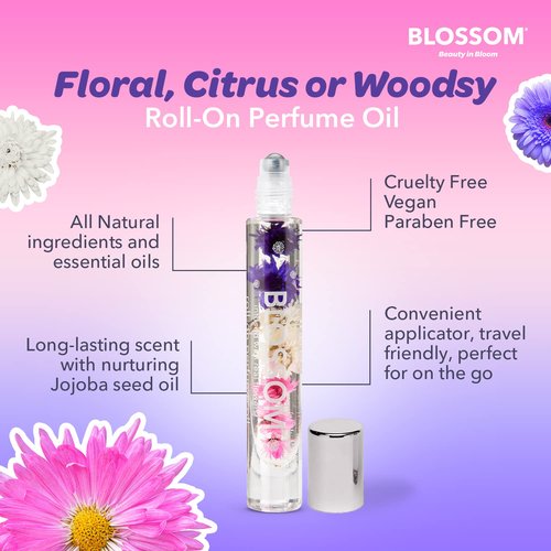 Blossom Roll on Rollerball Perfume Oil with Natural Ingredients + Essential Oils & Unisex Eau De Parfum Plant Based Perfume Spray, Infused with Real Flowers, 2 Pack Bundle, Honey Jasmine/Slay