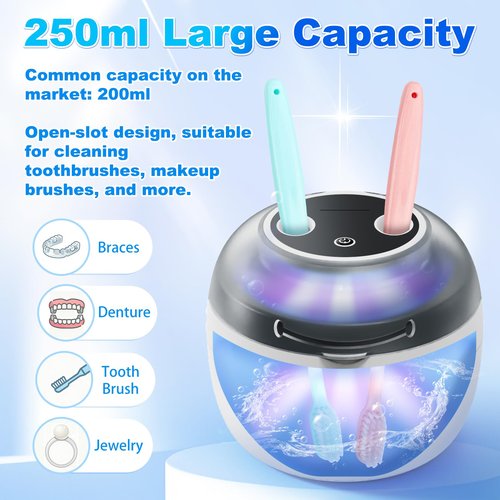 Dukya 2025 Ultrasonic Retainer Cleaner, 4 UV Lights, 45kHz Deep Clean, Retainer Cleaner Machine for Dentures, Anti Grinding Mouth Guard, Braces, Toothbrush Heads, Toothbrush