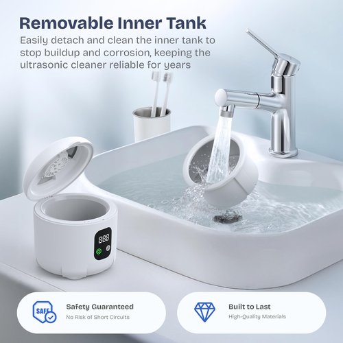 2025 Ultrasonic Retainer Cleaner- 45KHz 25W Portable Denture Cleaner with Drying Function and Removable Inner for Dentures, Mouth Guards, Aligners, Jewelry and More