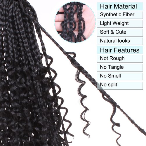 COOKOO 30 Inch Bohemian Box Braids Crochet Hair 8 Packs Hippie Goddess Box Braids Crochet Hair With Curly Ends Pre-looped Braiding Hair for Black Women 1B#