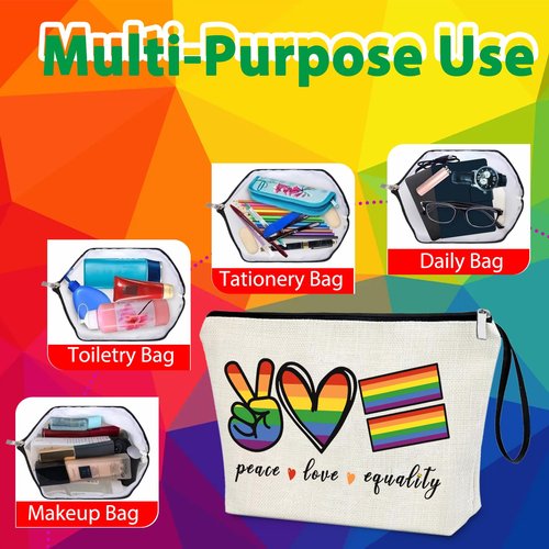 Creakraft Rainbow Proud Accessories Peace Love Equality Bags Inspired Positive Gift Pouch Gifts For Women Girls Friend Travel Vacation Novelty LGBTQ Ally Support Gift Organizer Zipper Pouch