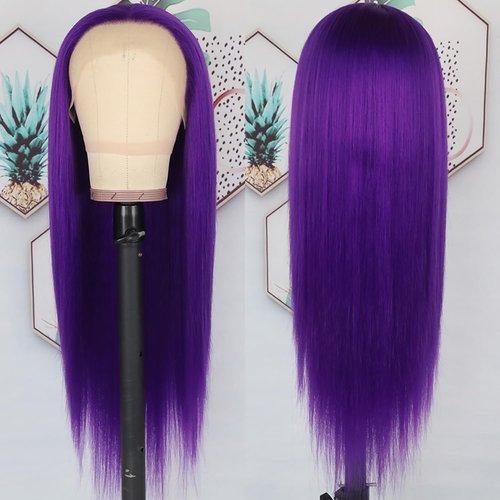 Lezaxiu Purple Synthetic Hair Wigs Long Straight Hair Natural Dark Purple Color Wig Heat Resistant Fiber Hair Wigs for Fashion Women