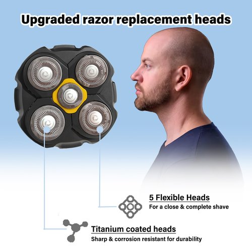 Replacement Heads Compatible with Microtouch Titanium Electric Head Shaver, Titanium Razor Replacement Blades for Micro Touch Head Shaver, Hypoallergenic Hair Clippers Blades for Bald Men - 3 Pcs