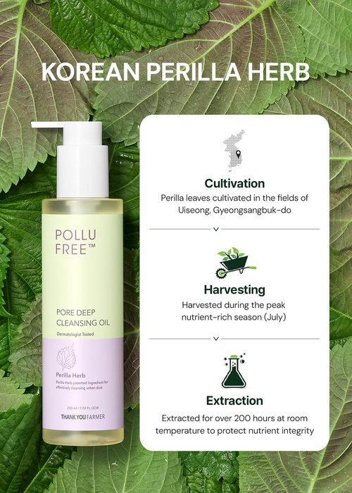 THANKYOU FARMER Pollufree Pore Deep Cleansing Oil - SPF Cleanser, Korean Perilla Herb, Makeup Blackhead Remover, Dermatologist Tested, Korean Oil Cleanser 7.03 fl.oz. 200ml