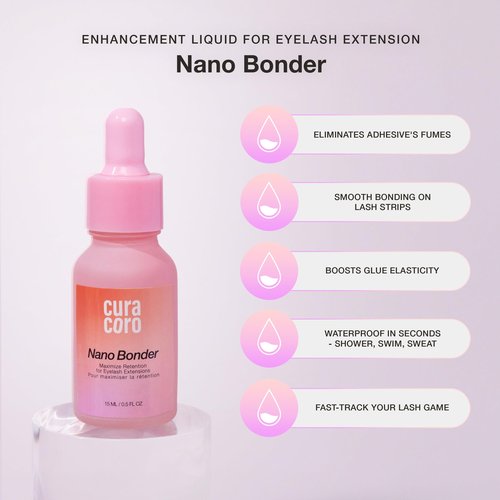 Curacoro Nano Lash Bonder for Eyelash Extensions, Super Bonder for Lash Extension Glue Accelerator, Water & Oil Proof Lash Sealant, Secures Glue Fumes, Longer Retention & Low Irritation (15ml)