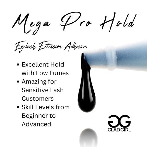 GladGirl Mega Pro Hold Lash Extension Glue for Single Strand Lashes, 5 ml, Volumizing, Low Fumes, Up to 3 Weeks Retention, Fast Drying Time