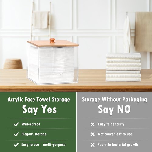 Clean Skin Club XL Acrylic Face Towel Container with Bamboo Lid - Dryer Sheet Holder for Bathroom & Laundry Room